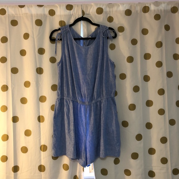*NWT* Old Navy Chambray Romper, Blue, Tie-Sleeves - Picture 2 of 8